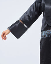 Load image into Gallery viewer, Glossy Taffeta Abaya in Black Color with Embellished Waist