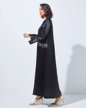 Load image into Gallery viewer, Glossy Taffeta Abaya in Black Color with Embellished Waist
