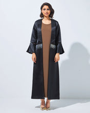Load image into Gallery viewer, Glossy Taffeta Abaya in Black Color with Embellished Waist