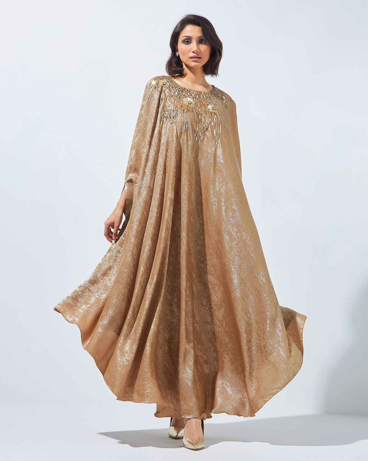 Sparkling Gold Kaftan in Two-Tone Fabric, S / Orange Gold Sparkling Gold Kaftan in Two-Tone Fabric, S / Orange Gold