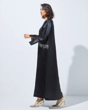Load image into Gallery viewer, Glossy Taffeta Abaya in Black Color with Embellished Waist
