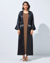 Load image into Gallery viewer, Glossy Taffeta Abaya in Black Color with Embellished Waist
