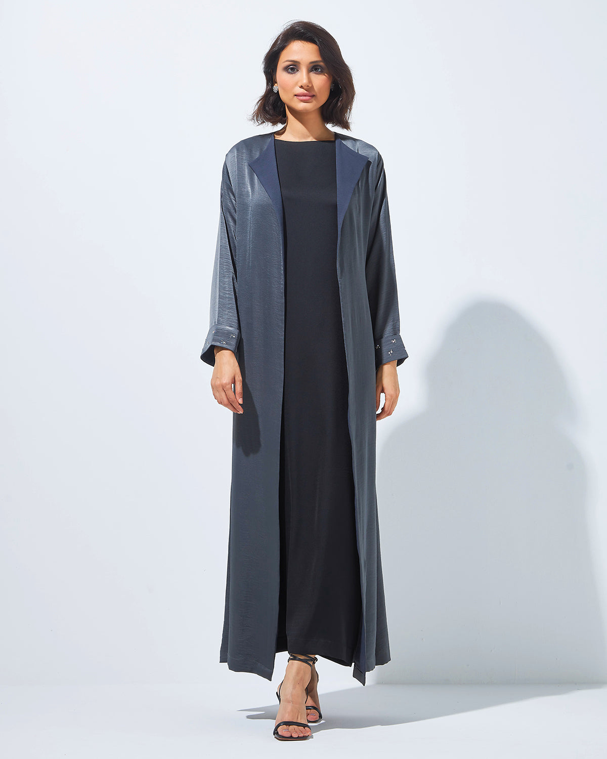 Minimalist Grey Abaya with Folded Cuffs